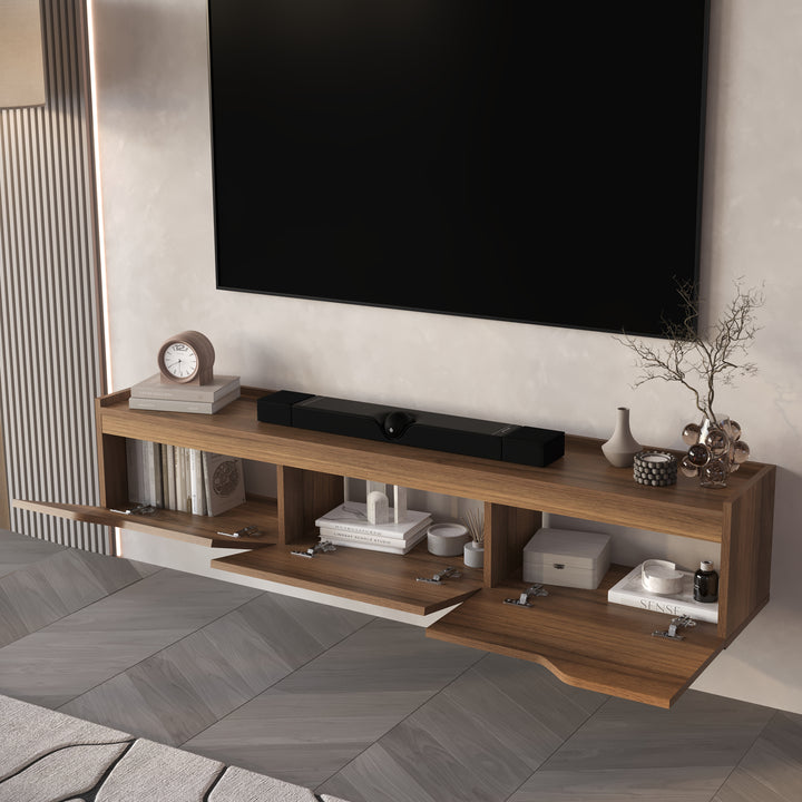 Newa Walnut wall mounted TV cabinet – door detail