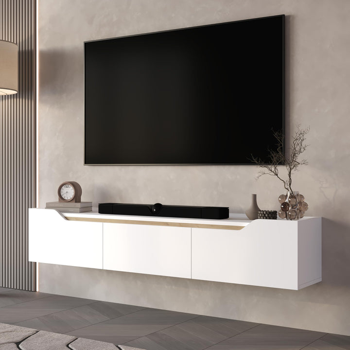 Newa floating TV stand White – minimalist wall mounted TV cabinet 66 inch