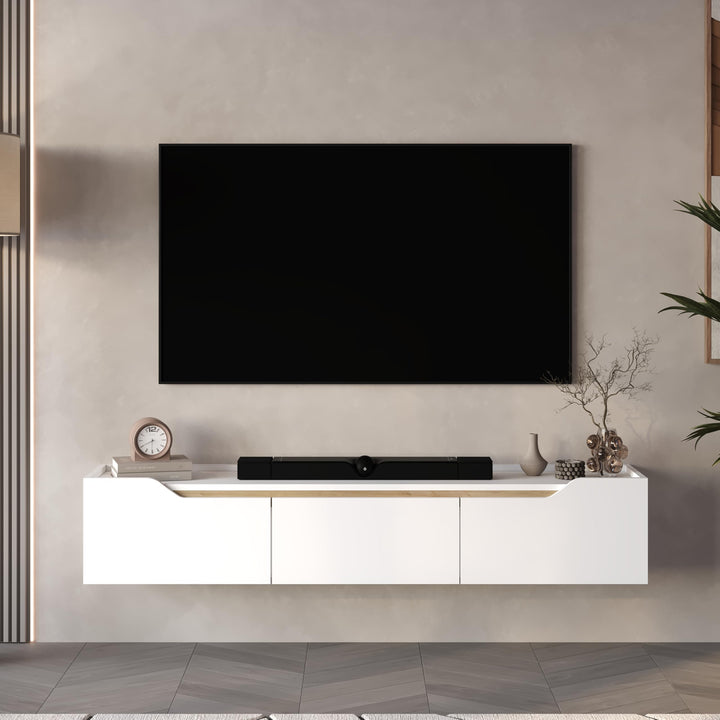 Newa floating TV stand White – minimalist wall mounted TV cabinet 66 inch