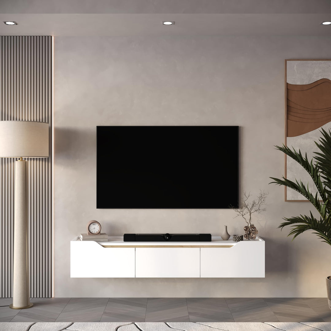 Newa White floating media console 66 inch – Atelier Mobili