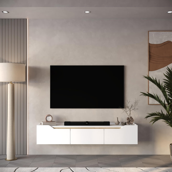 Newa White floating media console 66 inch – Atelier Mobili