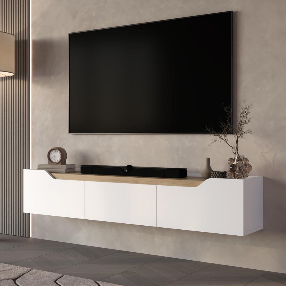 Newa floating TV stand White Oak – wall mounted two-tone cabinet 66 inch