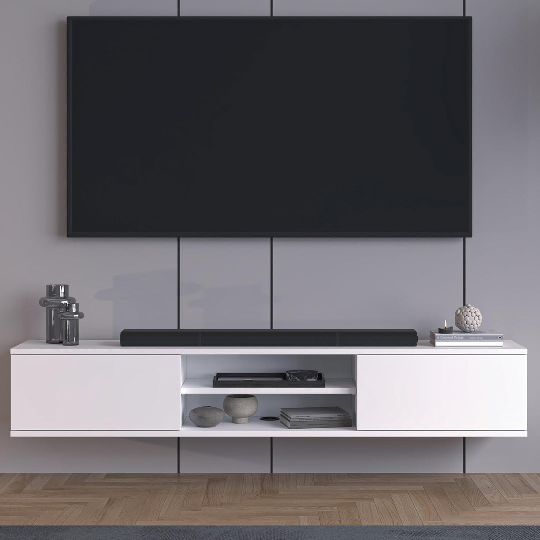Doris Floating TV Stand | 66" Wall Mounted Console with Doors &amp; Open Shelf Wall Mounted Media Console – Atelier Mobili