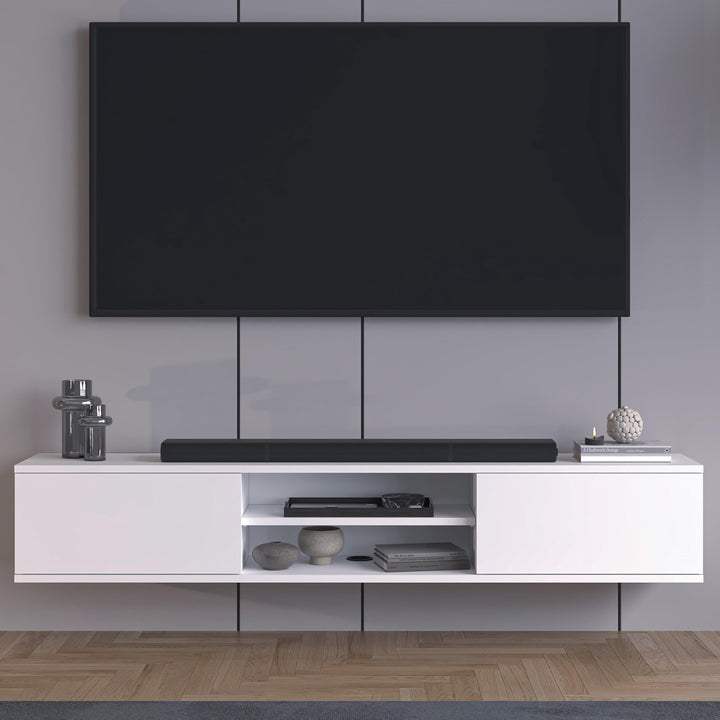 Doris Floating TV Stand | 66" Wall Mounted Console with Doors &amp; Open Shelf Wall Mounted Media Console – Atelier Mobili