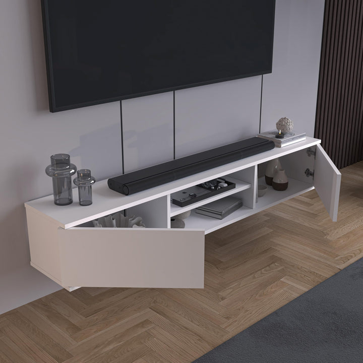 Doris White wall mounted console – door storage interior open