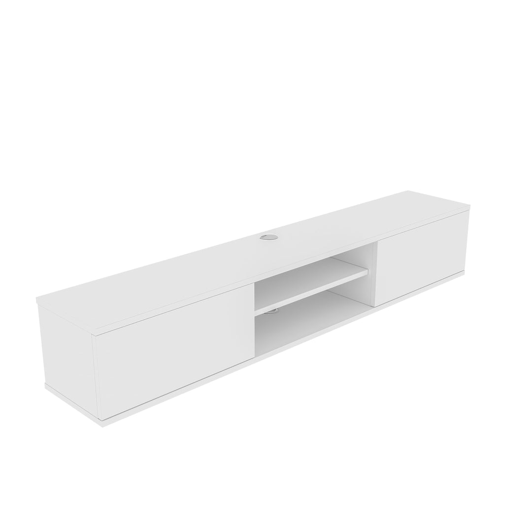 Doris White floating TV cabinet – open shelf and cable management