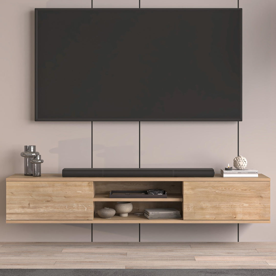 Doris Floating TV Stand | 66" Wall Mounted Console with Doors &amp; Open Shelf Wall Mounted Media Console – Atelier Mobili