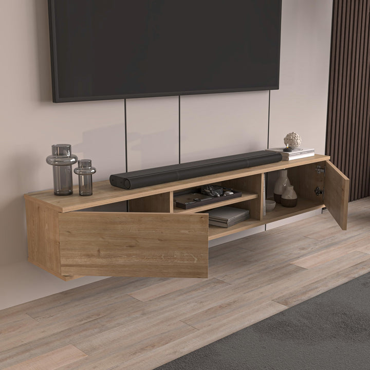Doris Oak floating TV stand – door storage interior