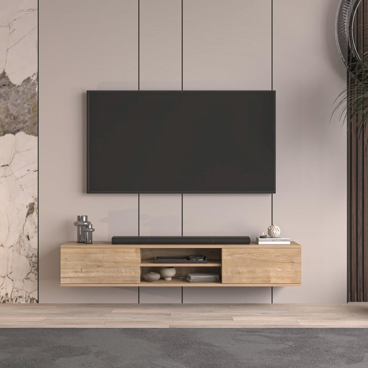 Doris floating TV stand Oak – styled in Scandinavian living room