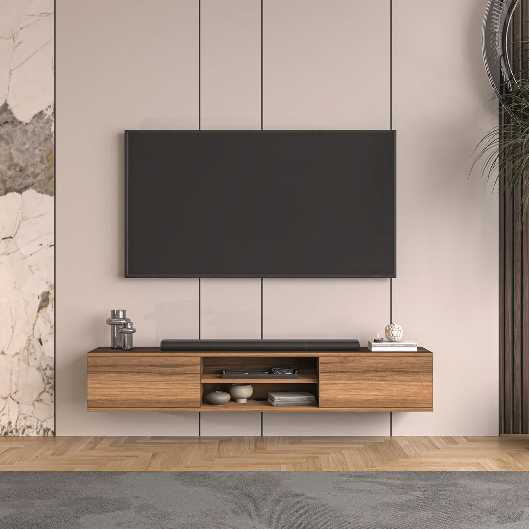 Doris Walnut wall mounted media console 66 inch – Atelier Mobili