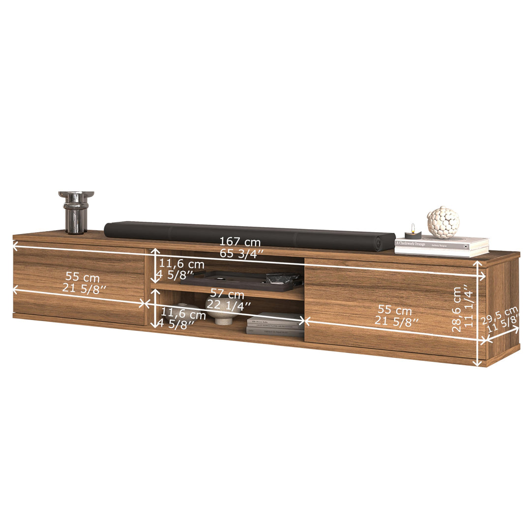 Doris Walnut wall mounted console – side profile 66 inch and dimensions