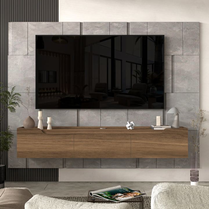 Atelier Mobili Floating TV Stand for Up to 80 Inch TVs – Wall Mounted Entertainment Center with Storage – Modern Floating Media Console with Cable Management – Oak/White Finishes (Oak)