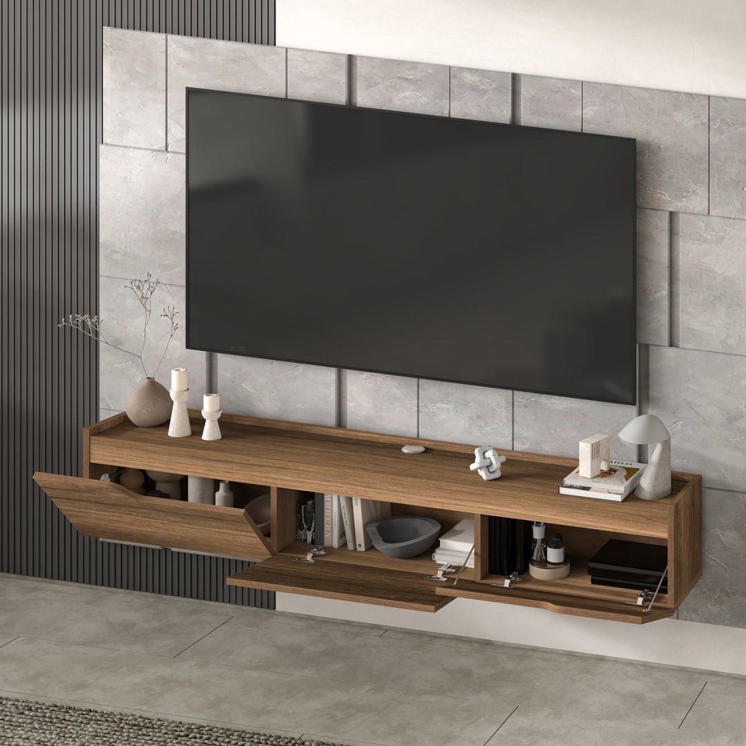 Eva Walnut floating TV stand – modern living room setup