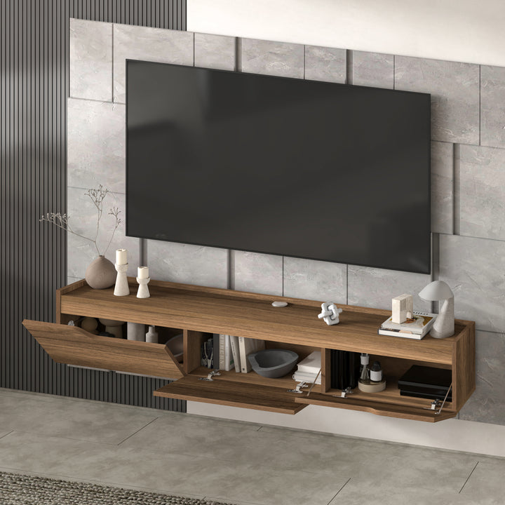 Eva Walnut floating TV stand – modern living room setup