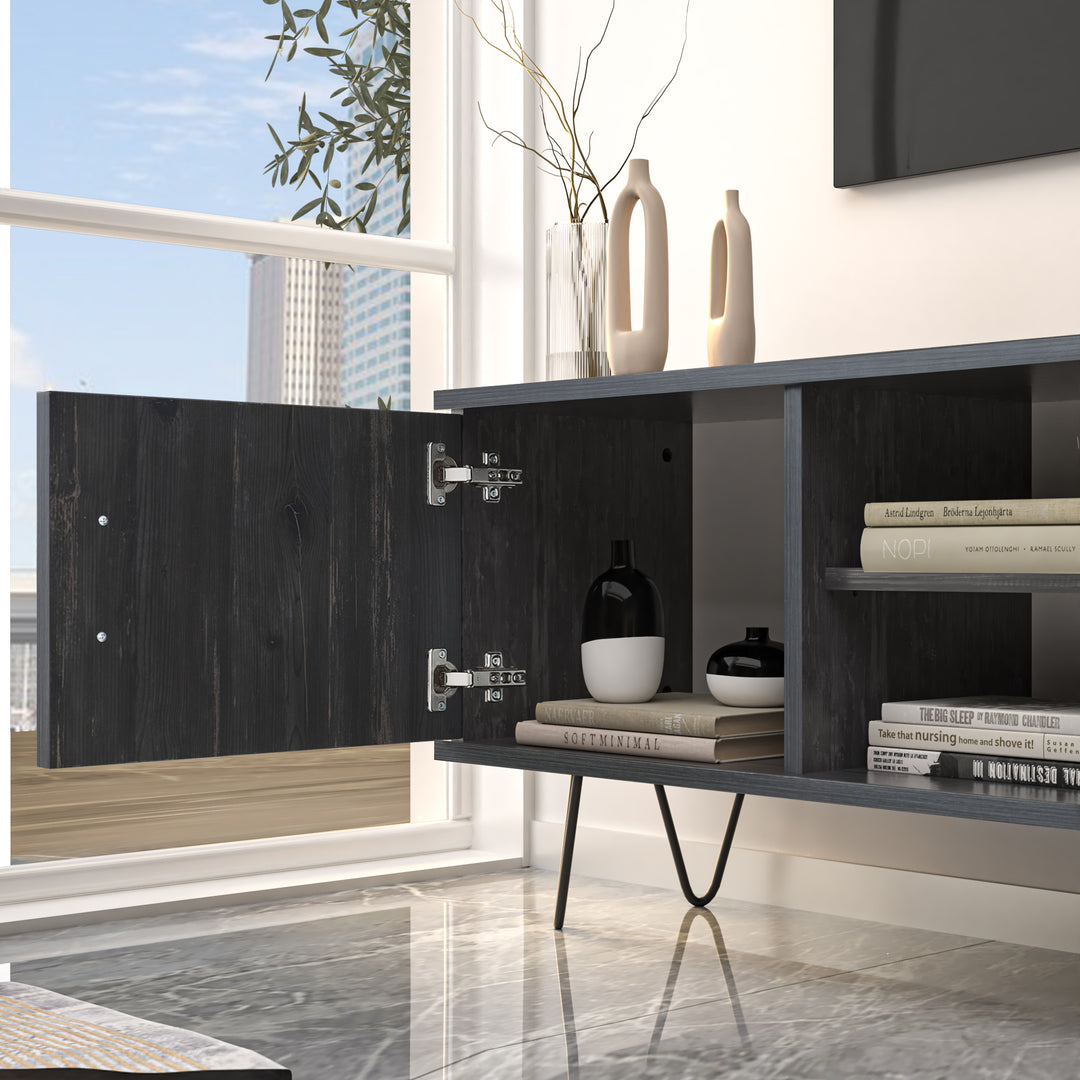 Atelier Mobili | Linda 59'' Black Oak Media Console for 65" TVs - Modern Living Room Furniture