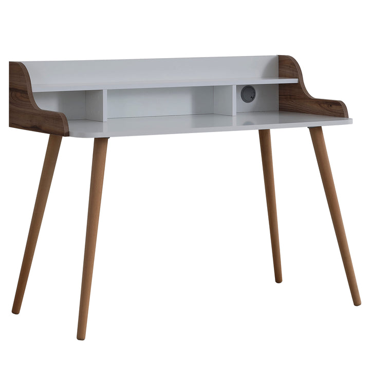 Study Desk - Wooden Legs with Extra Shelf and Storage - White